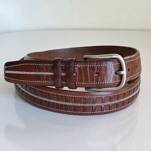 Mezlan Stitched Basket Weave Brown Leather Belt Made In Spain Size 42